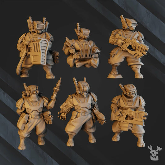 Tuai Operations Team V1, proxy miniature, squad, 28mm heroic scale unpainted resin, view 2