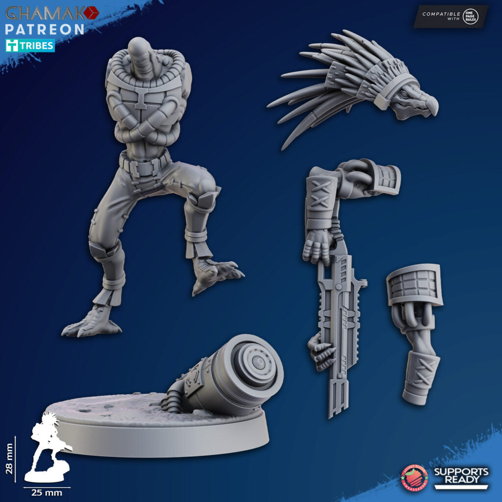 Tuai Tribal Chief V2, proxy miniature, character, 28mm heroic scale unpainted resin, view 3