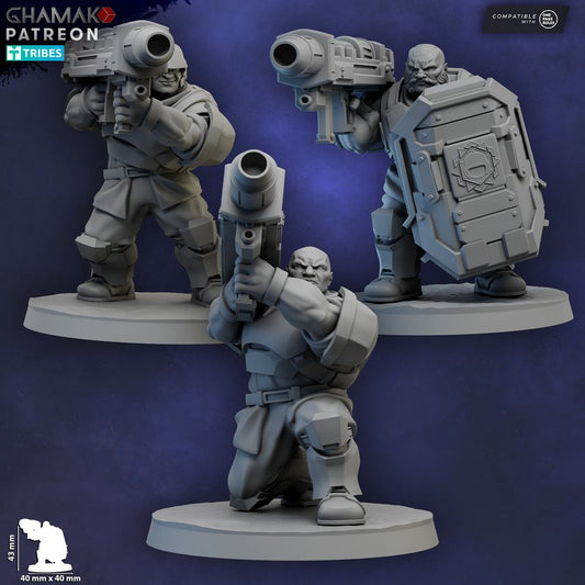 Freedom Guard Ogroid Shock Troops Missile Launcher, Imperial Army proxy miniature, artillery, 28mm heroic scale, view 2