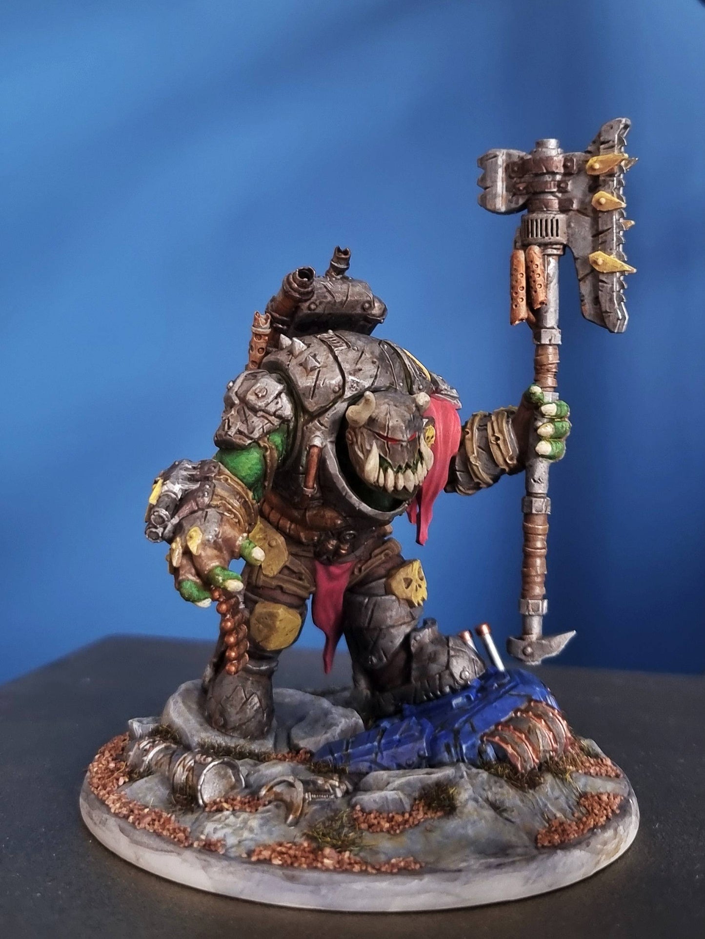 Orks Bullwar Boss, proxy miniature, character, 28mm heroic scale unpainted resin, view 4