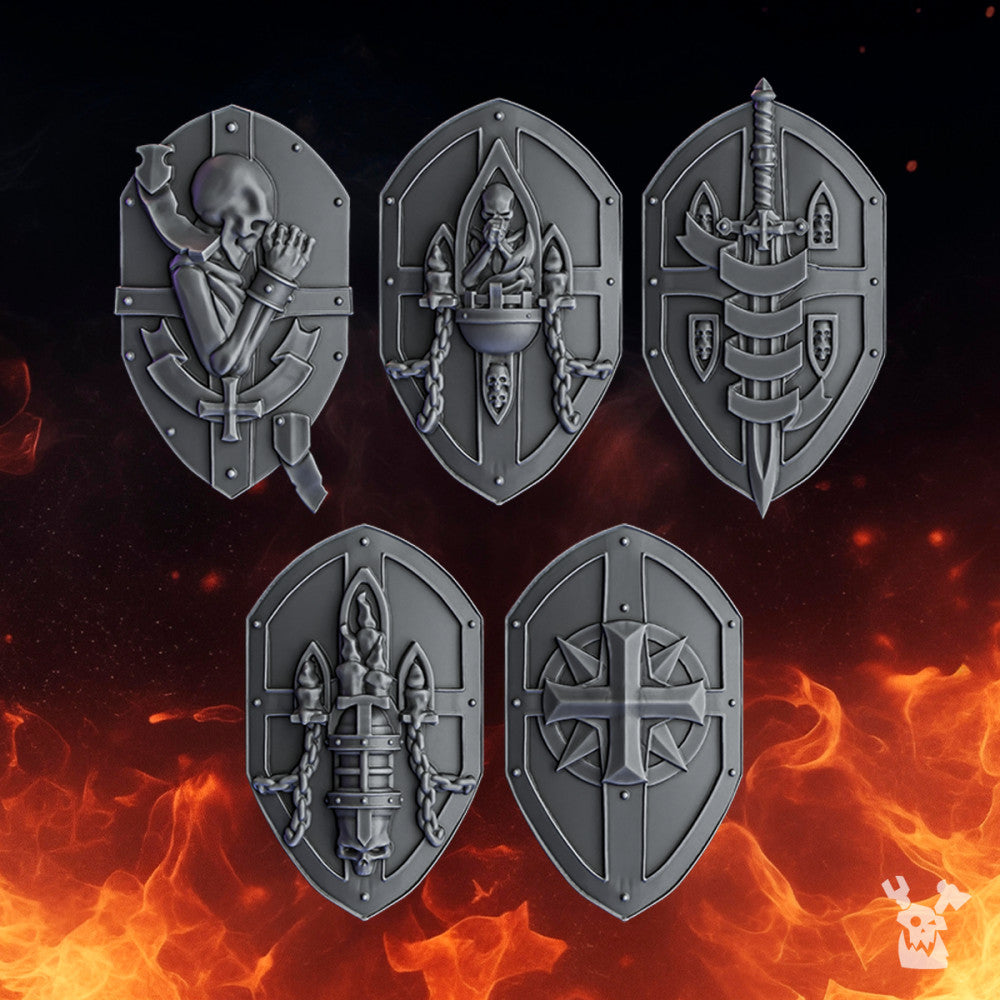 Crusader Knights Crusader Shields (Left), resin conversion bits, weapons, 28mm heroic scale unpainted resin