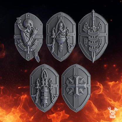 Crusader Knights Crusader Shields (Left), resin conversion bits, weapons, 28mm heroic scale unpainted resin