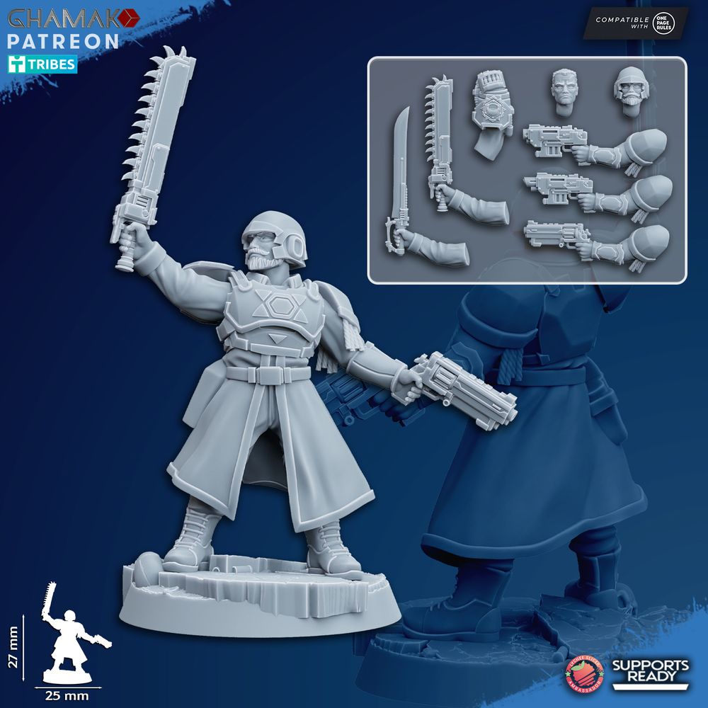 Freedom Guard Lieutenant Colonel, Imperial Army proxy miniature, character, 28mm heroic scale unpainted resin