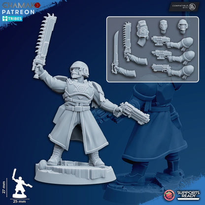 Freedom Guard Lieutenant Colonel With Gun, Imperial Army proxy miniature, character, 28mm heroic scale unpainted resin