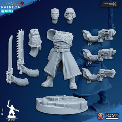 Freedom Guard Lieutenant Colonel With Gun, Imperial Army proxy miniature, character, 28mm heroic scale unpainted, view 2