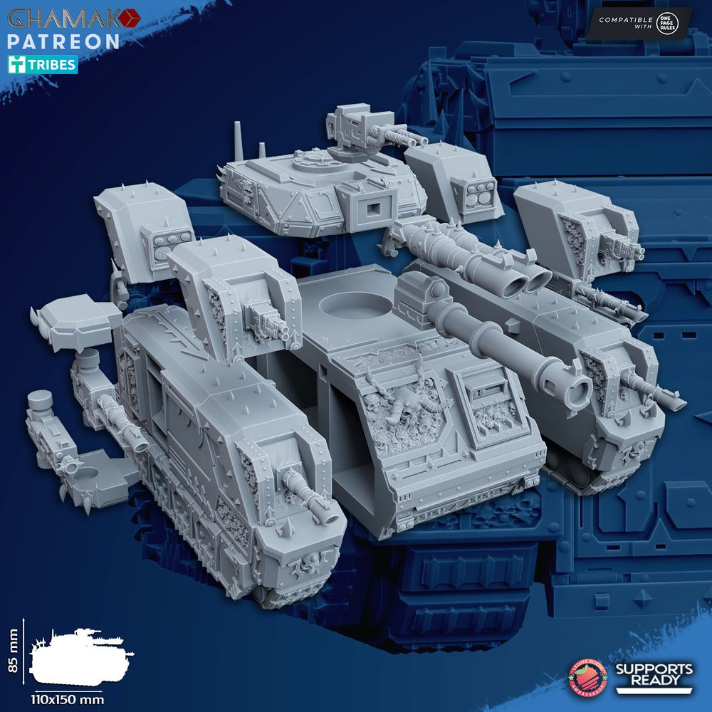 Dark Space Knights Armored Tank, proxy miniature, 28mm heroic scale unpainted resin, view 2