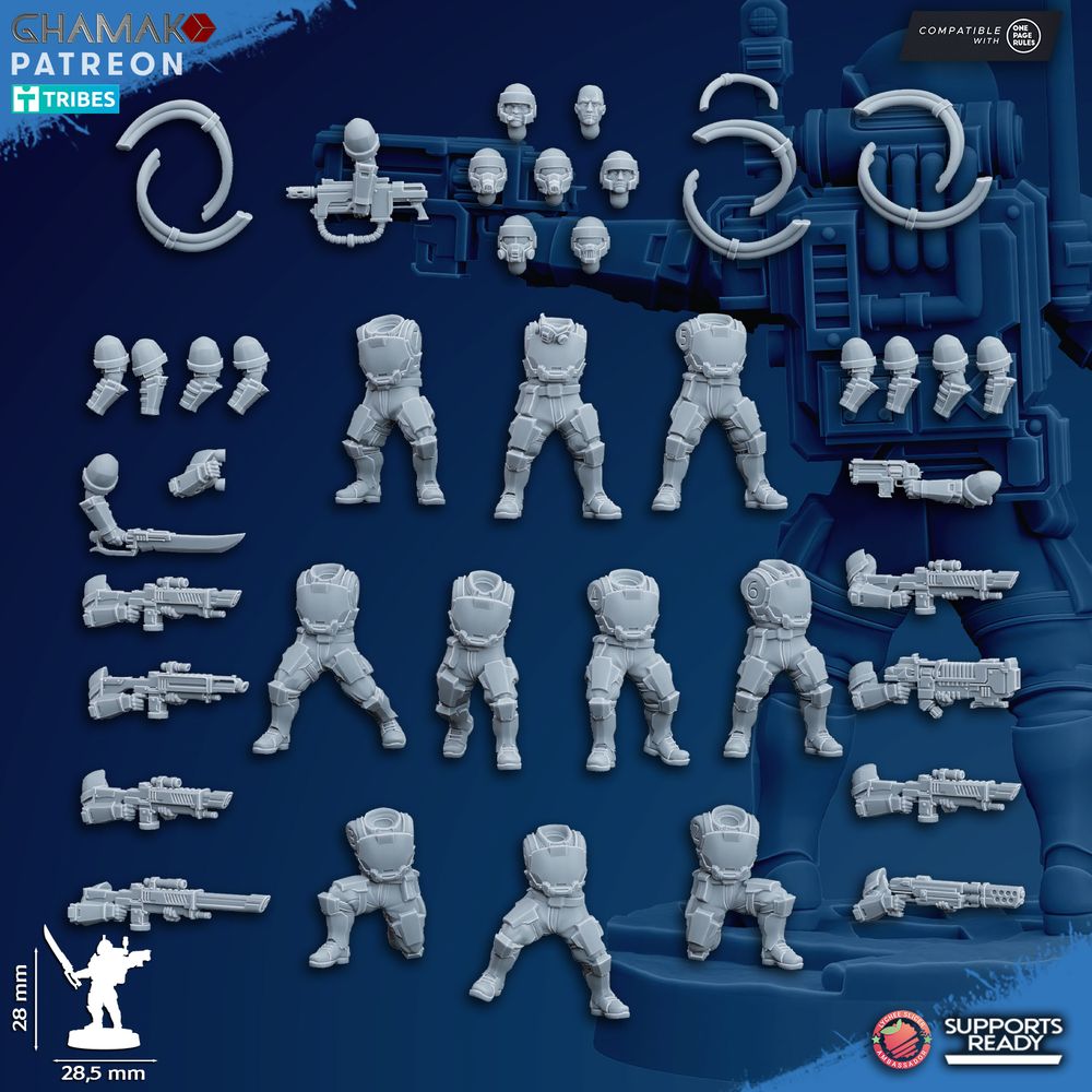 Freedom Guard Heavy Grenadiers, Imperial Army proxy miniature, infantry, 28mm heroic scale unpainted resin, view 2