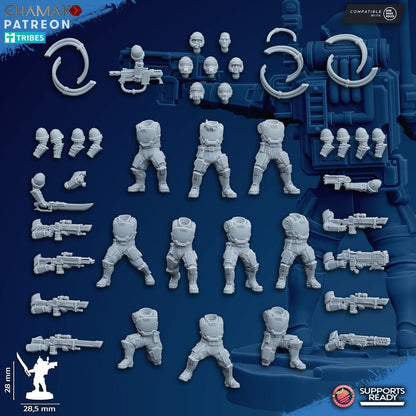 Freedom Guard Heavy Grenadiers Devastators, Imperial Army proxy miniature, infantry, 28mm heroic scale unpainted, view 2