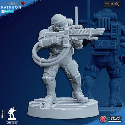 Freedom Guard Heavy Grenadiers Devastators, Imperial Army proxy miniature, infantry, 28mm heroic scale unpainted, view 5