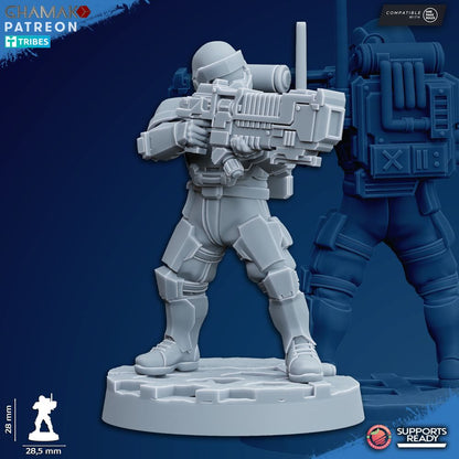 Freedom Guard Heavy Grenadiers, Imperial Army proxy miniature, infantry, 28mm heroic scale unpainted resin, view 4
