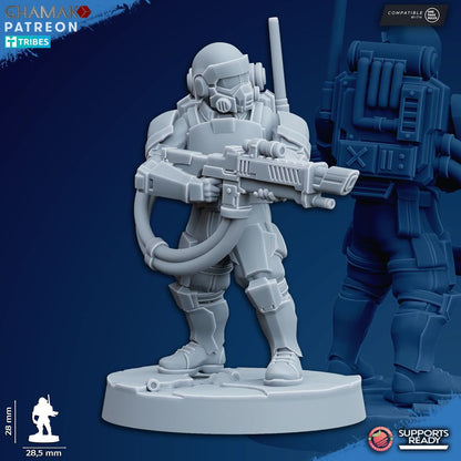 Freedom Guard Heavy Grenadiers, Imperial Army proxy miniature, infantry, 28mm heroic scale unpainted resin, view 7