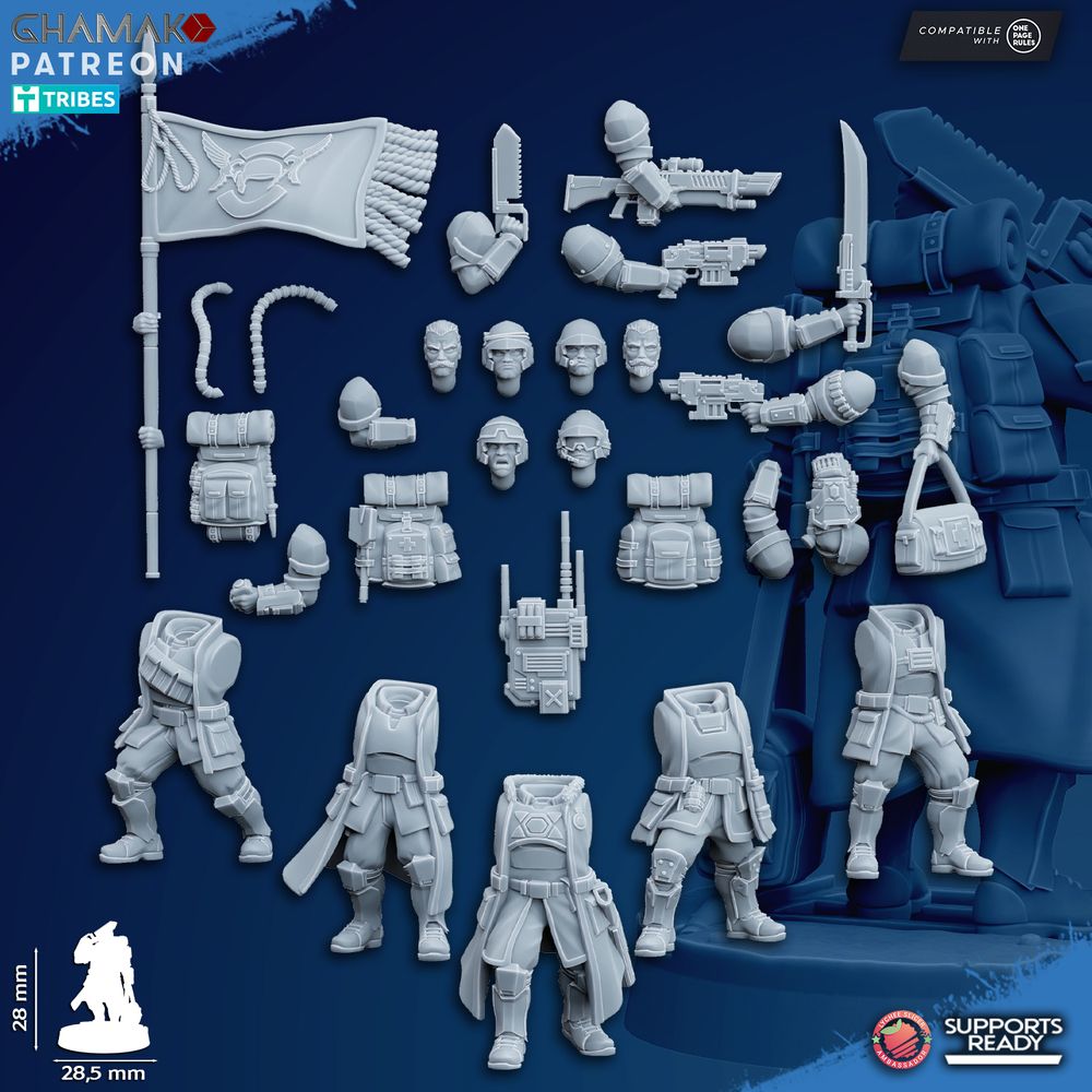 Imperial Army Freedom Guard Command Squad (5 Units), 28mm heroic scale unpainted resin, view 2