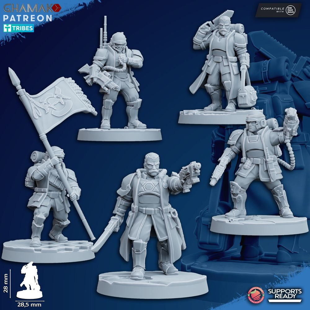 Imperial Army Freedom Guard Command Squad (5 Units), 28mm heroic scale unpainted resin