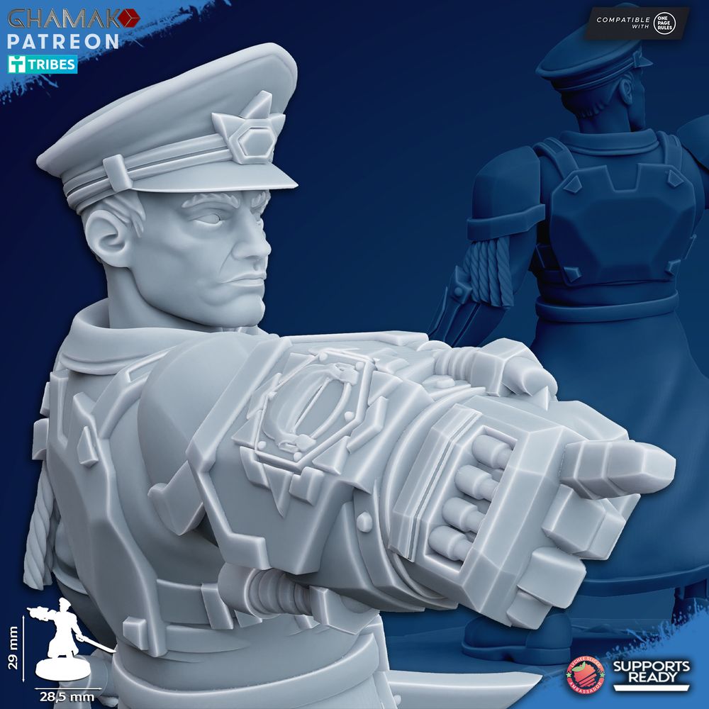 Freedom Guard Commissar, Imperial Army proxy miniature, infantry, 28mm heroic scale unpainted resin, view 3