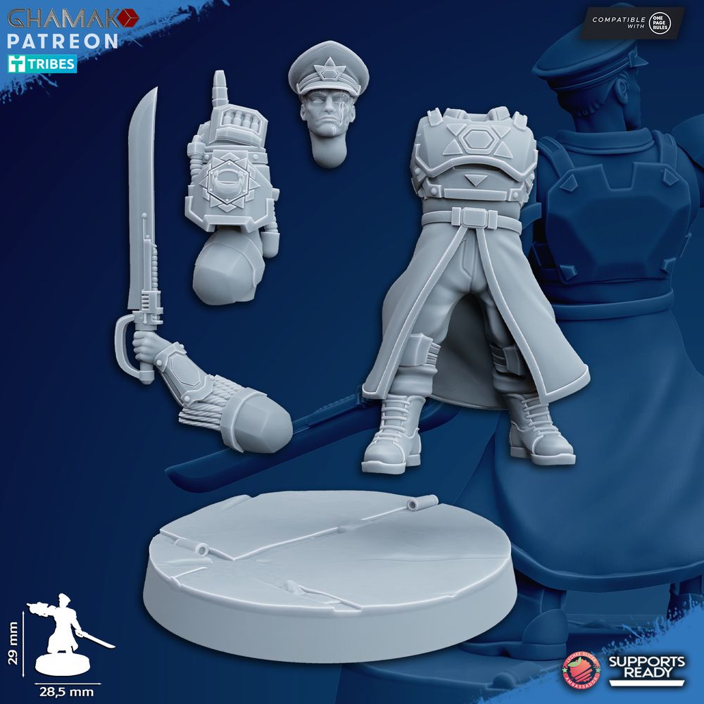 Freedom Guard Commissar, Imperial Army proxy miniature, infantry, 28mm heroic scale unpainted resin, view 2