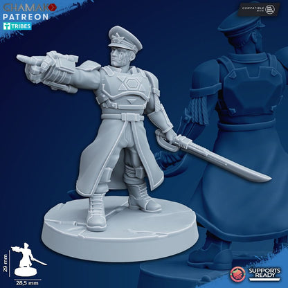 Freedom Guard Commissar V2, Imperial Army proxy miniature, infantry, 28mm heroic scale unpainted resin