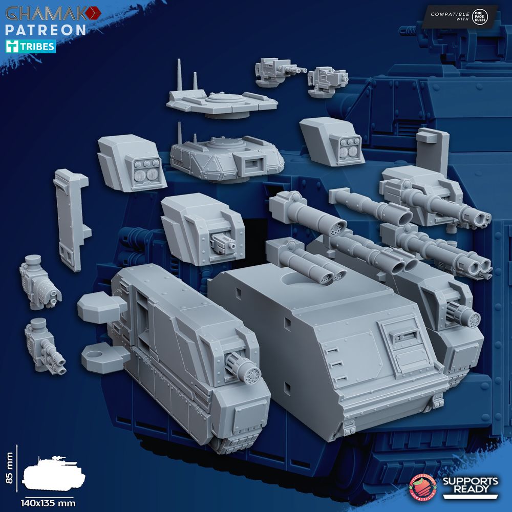 Space Knights Tactical Tank, proxy miniature, 28mm heroic scale unpainted resin, view 2
