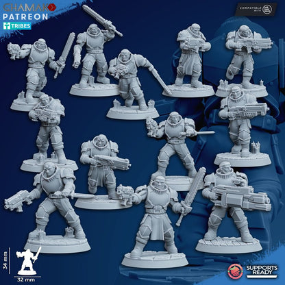 Crusader Knights Acolytes (12 Units), proxy miniature, squad, 28mm heroic scale unpainted resin