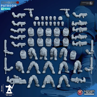 Crusader Knights Acolytes (12 Units), proxy miniature, squad, 28mm heroic scale unpainted resin, view 2