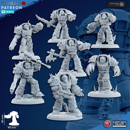 Dark Space Knights Exterminators (7 Units), proxy miniature, squad, 28mm heroic scale unpainted resin