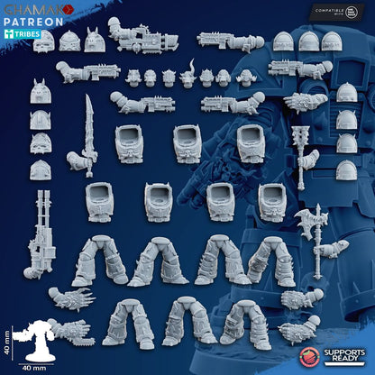 Dark Space Knights Exterminators (7 Units), proxy miniature, squad, 28mm heroic scale unpainted resin, view 2