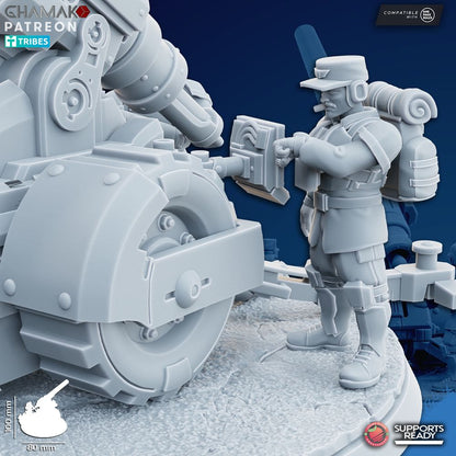 Freedom Guard Artillery Mortar, Imperial Army proxy miniature, 28mm heroic scale unpainted resin, view 5