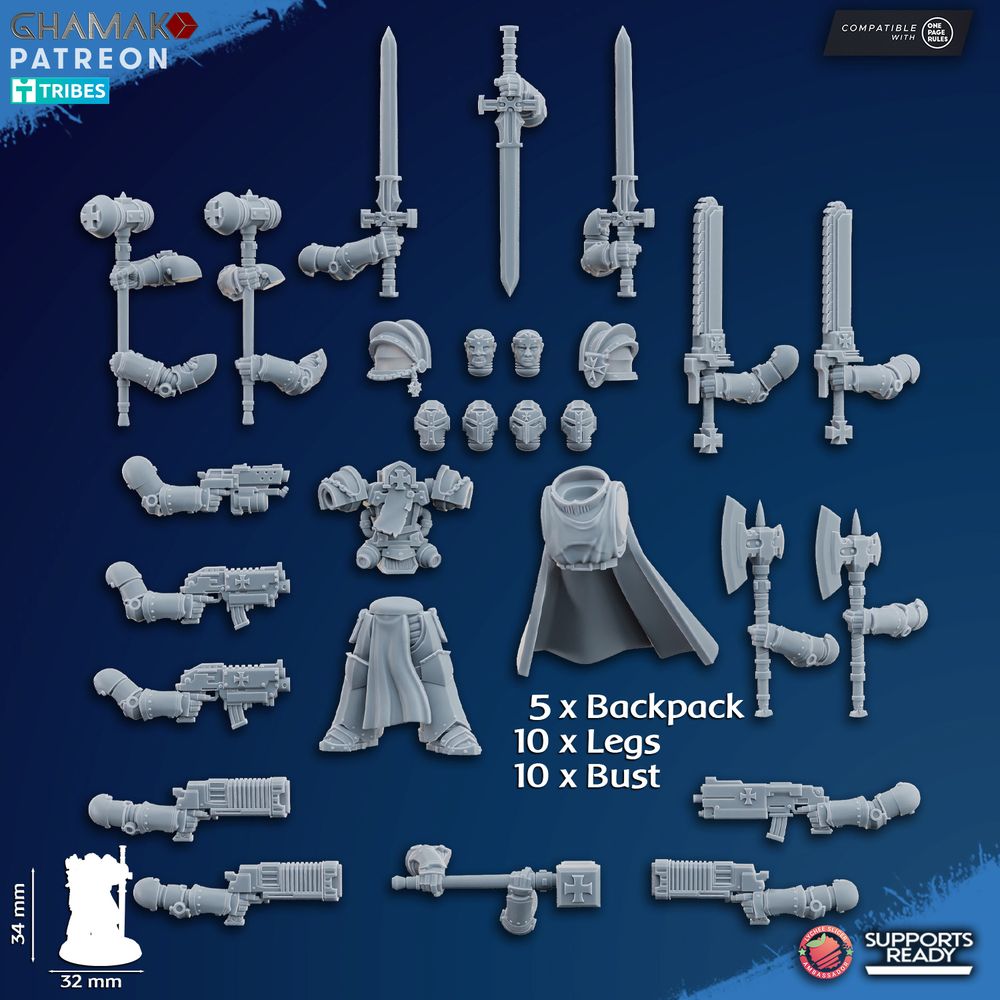 Crusader Knights Inner Circle Brotherhood (10 Units), proxy miniature, squad, 28mm heroic scale, view 2