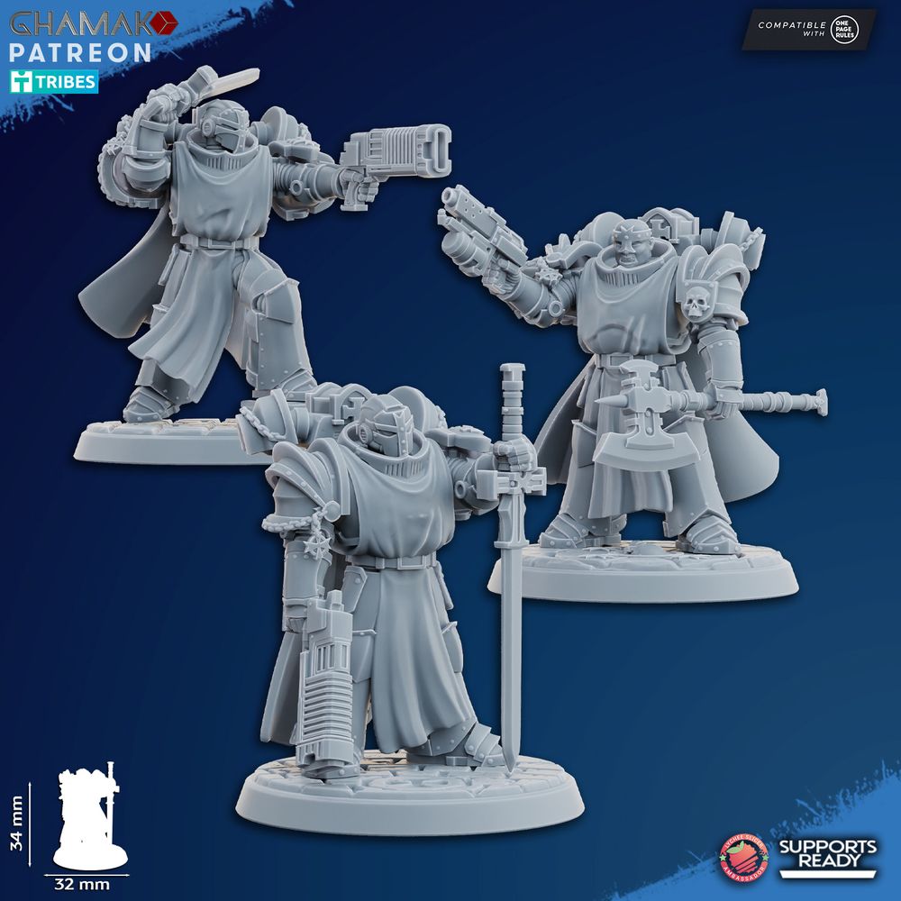 Crusader Knights Inner Circle Brotherhood (10 Units), proxy miniature, squad, 28mm heroic scale, view 3