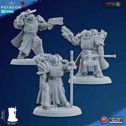 Crusader Knights Inner Circle Brotherhood (10 Units), proxy miniature, squad, 28mm heroic scale, view 3