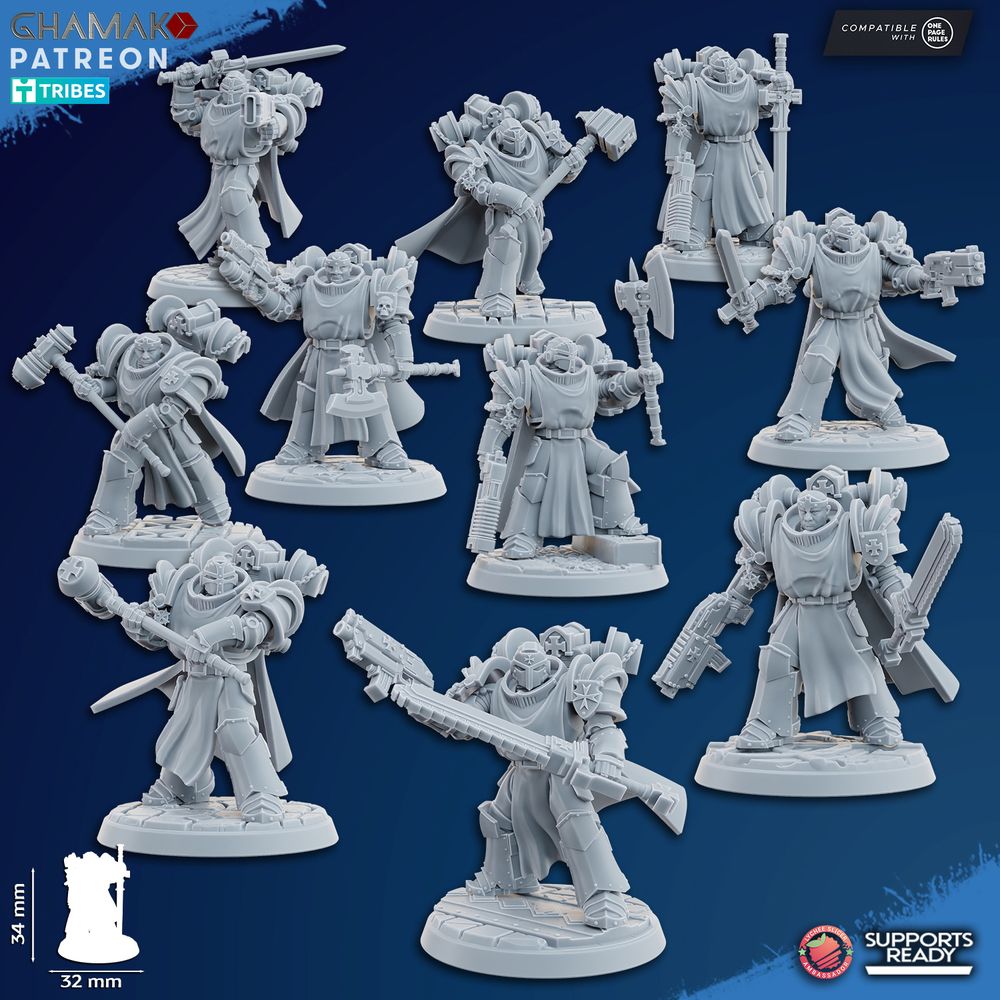 Crusader Knights Inner Circle Brotherhood (10 Units), proxy miniature, squad, 28mm heroic scale, view 6