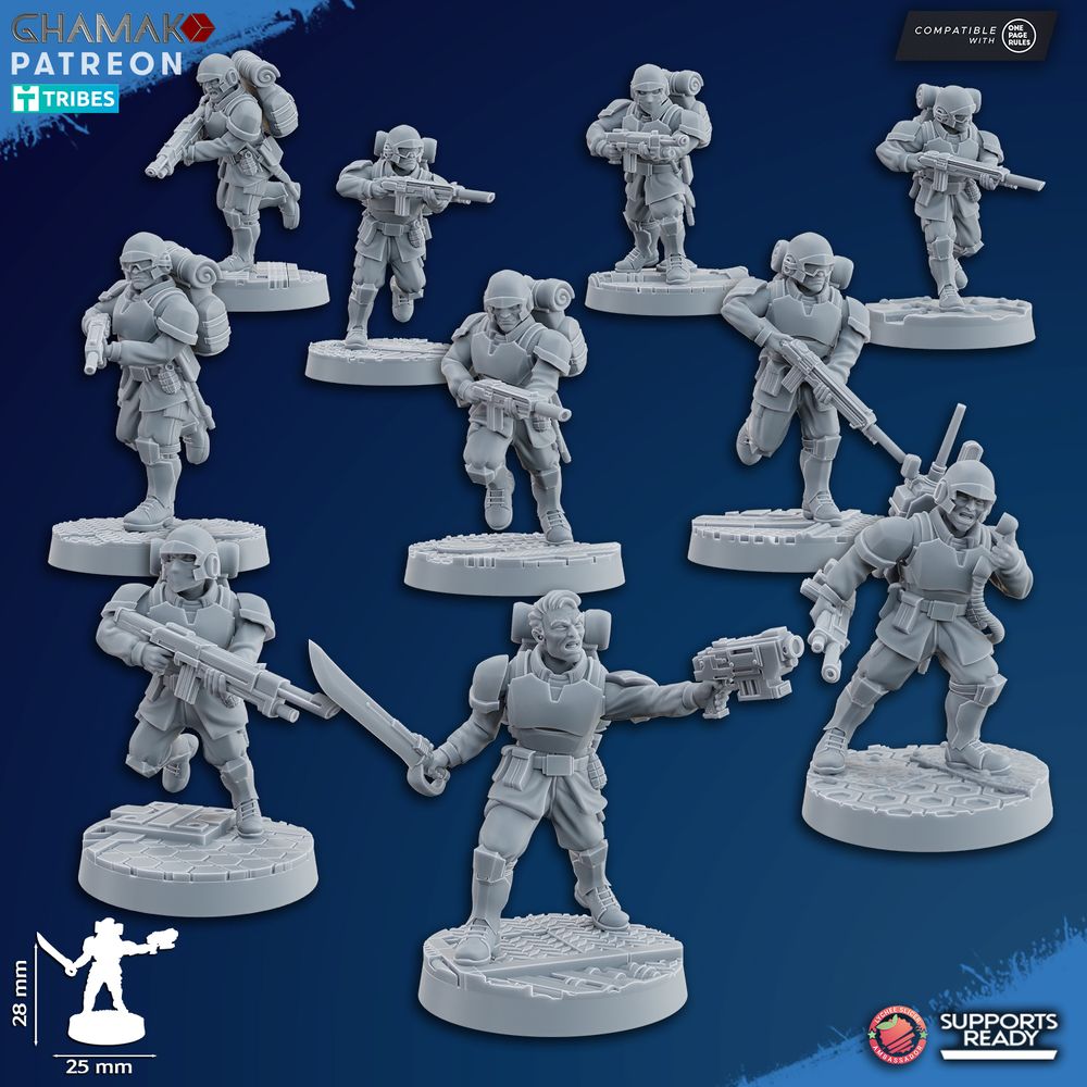 Imperial Army Freedom Guard Assault Team (10 Units), 28mm heroic scale unpainted resin