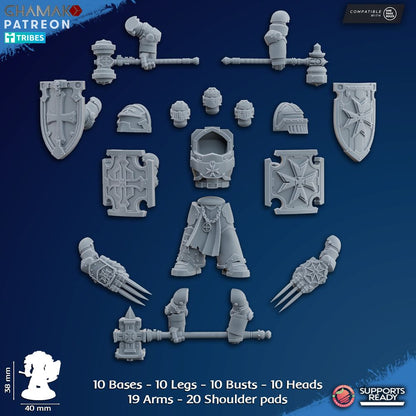 Crusader Knights Assault Exterminators (10 Units), proxy miniature, squad, 28mm heroic scale, view 2