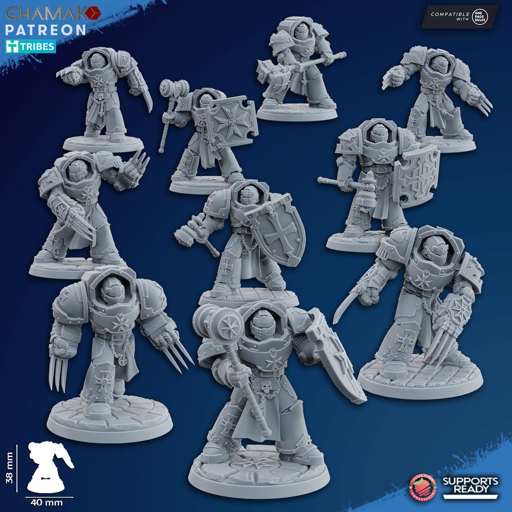 Crusader Knights Assault Exterminators (10 Units), proxy miniature, squad, 28mm heroic scale unpainted resin
