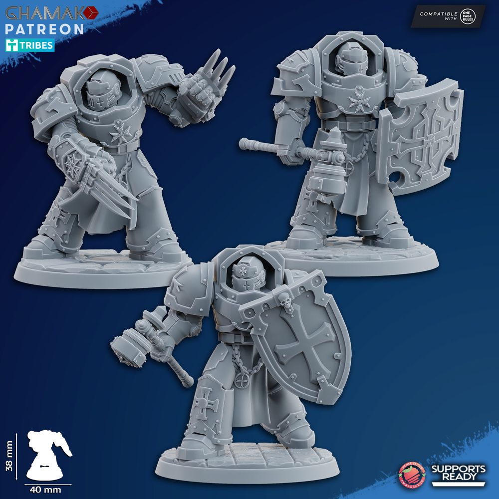 Crusader Knights Assault Exterminators (10 Units), proxy miniature, squad, 28mm heroic scale, view 5