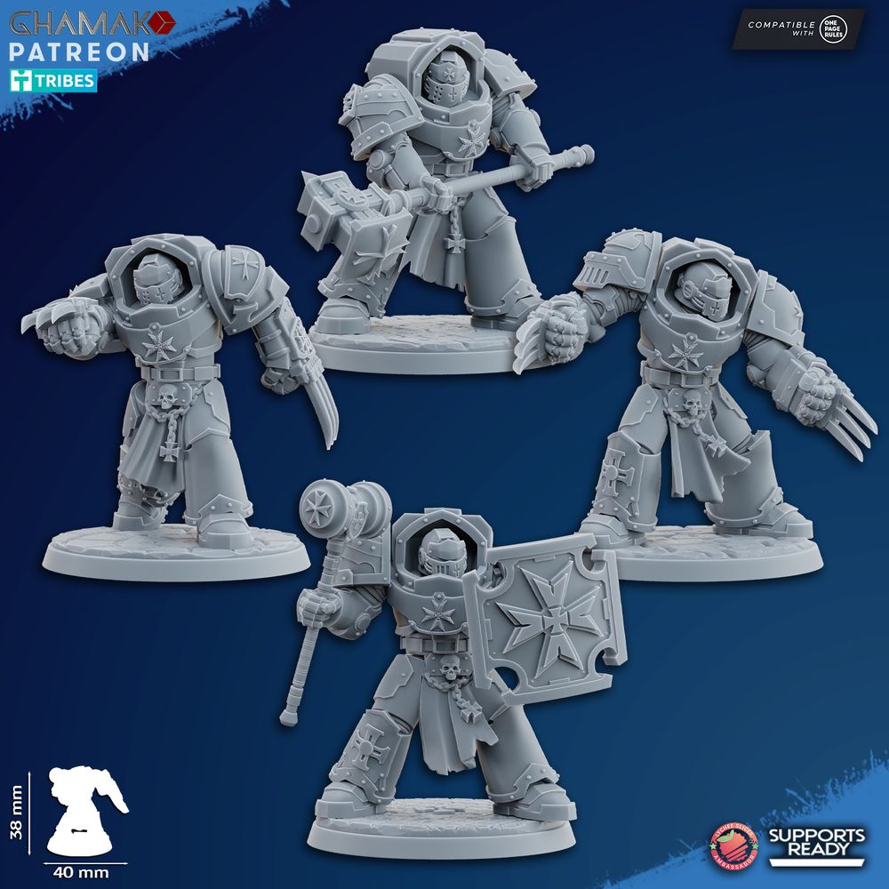 Crusader Knights Assault Exterminators (10 Units), proxy miniature, squad, 28mm heroic scale, view 4