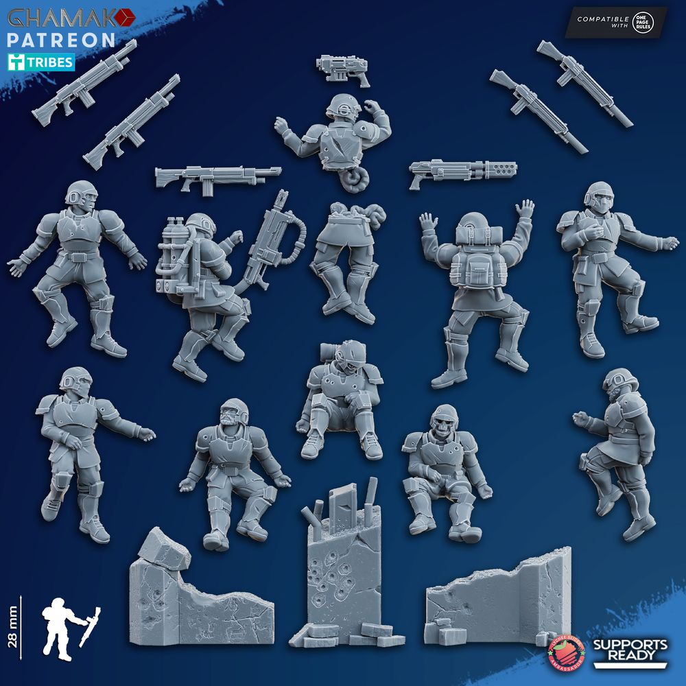 Imperial Army Freedom Guard Casualties (10 Units), 28mm heroic scale unpainted resin, view 2