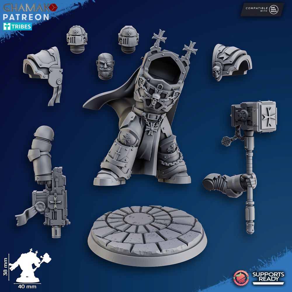 Crusader Knights Lord Exterminator V2, proxy miniature, character, 28mm heroic scale unpainted, view 2