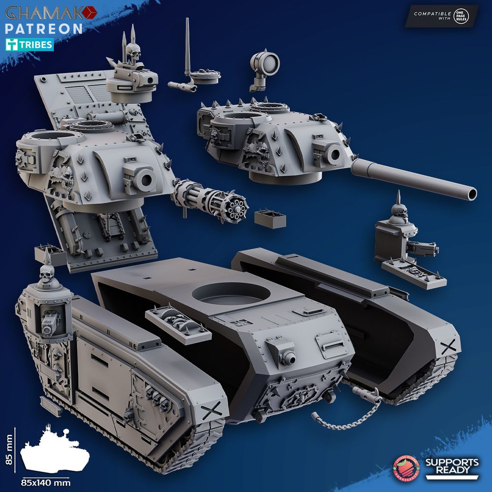 Dark Space Knights Terror Battle Tank, proxy miniature, 28mm heroic scale unpainted resin, view 2