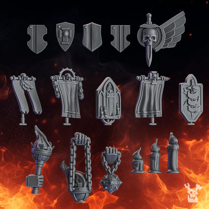 Crusader Knights Knight Decor Bits, resin conversion bits, 28mm heroic scale unpainted resin