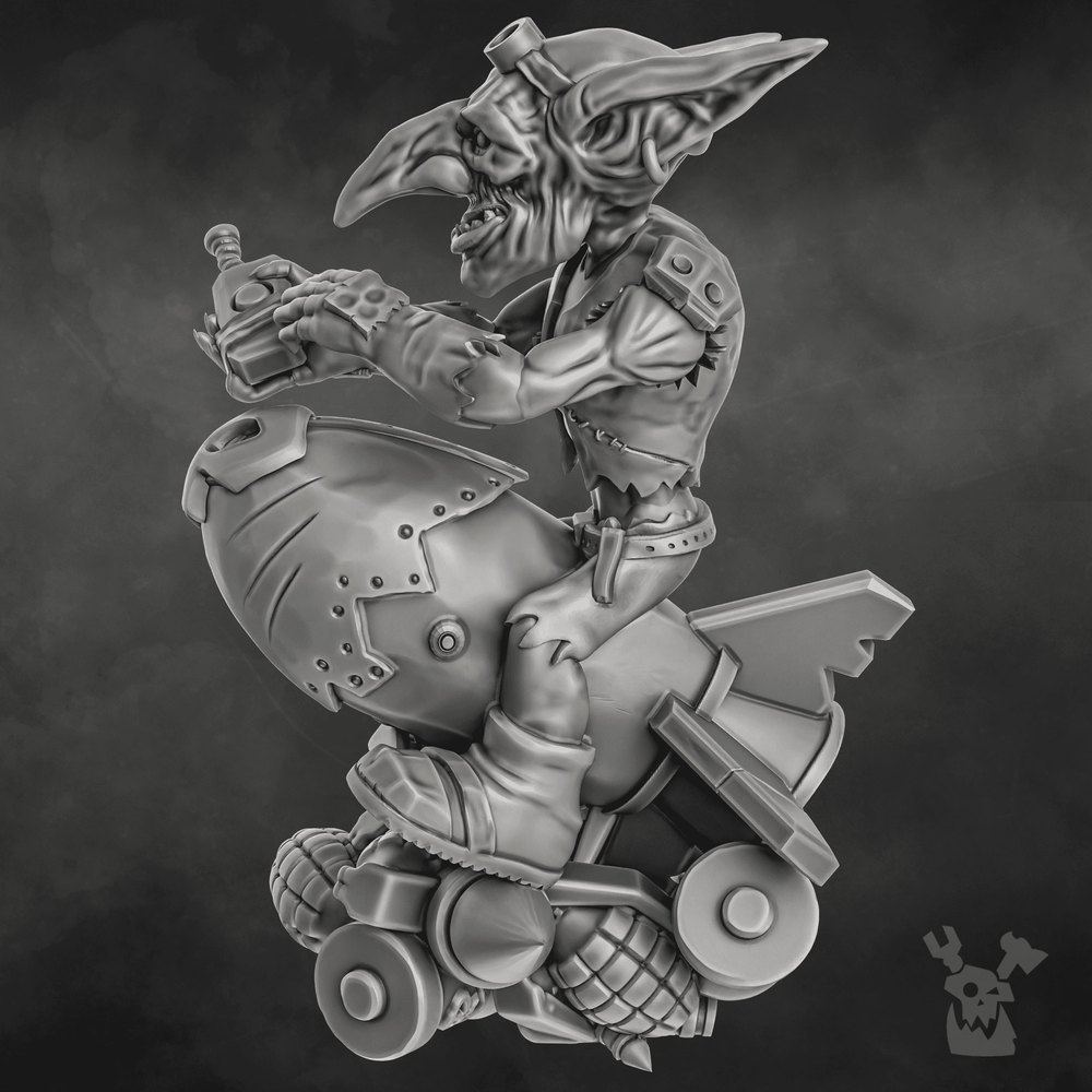 Orks Bomb Goblin, proxy miniature, 28mm heroic scale unpainted resin, view 2