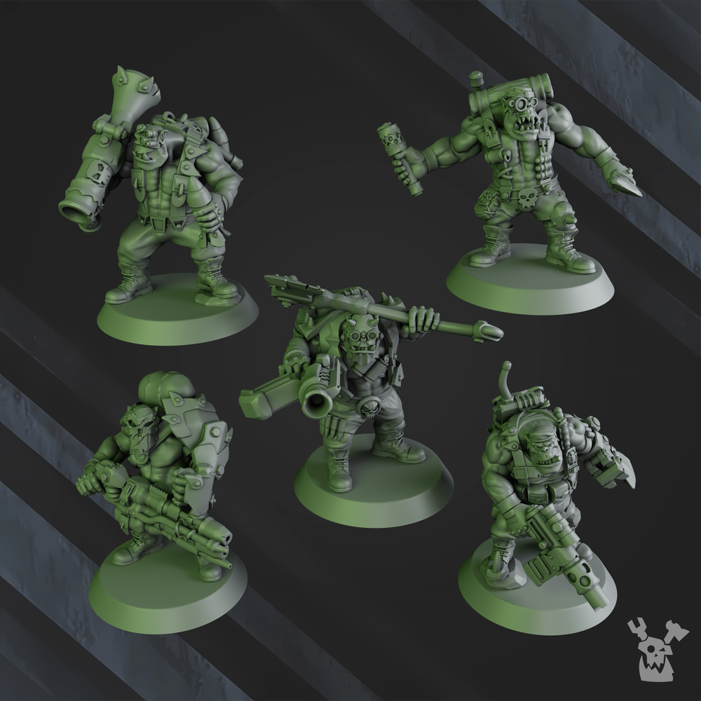 Orks Blak Orks Mob, proxy miniature, squad, 28mm heroic scale unpainted resin, view 2