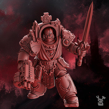 Crimson Knights Commander In Destroyer Armor, proxy miniature, character, 28mm heroic scale unpainted, view 2
