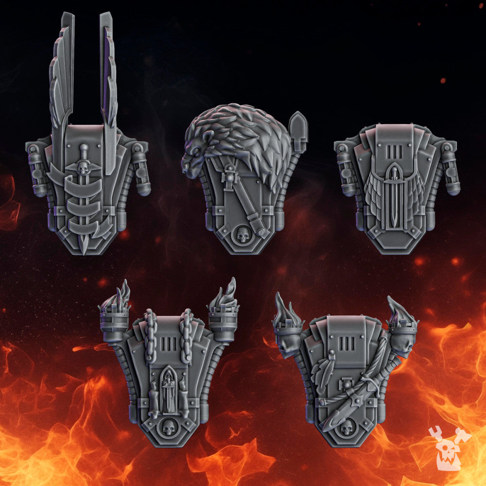 Crusader Knights Knight Backpacks, resin conversion bits, 28mm heroic scale unpainted resin