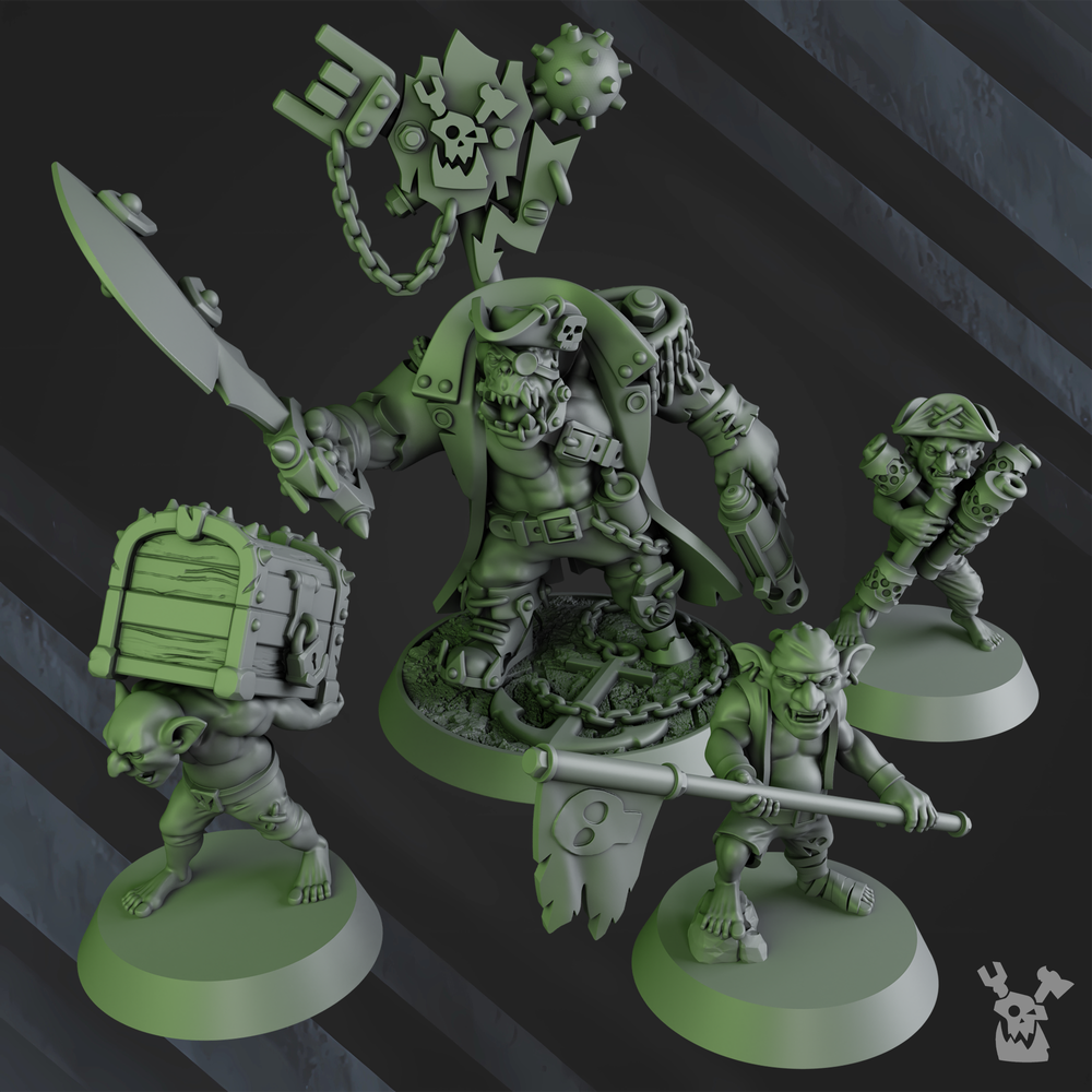 Orks Kapn Blaaady Beard, proxy miniature, 28mm heroic scale unpainted resin, view 3
