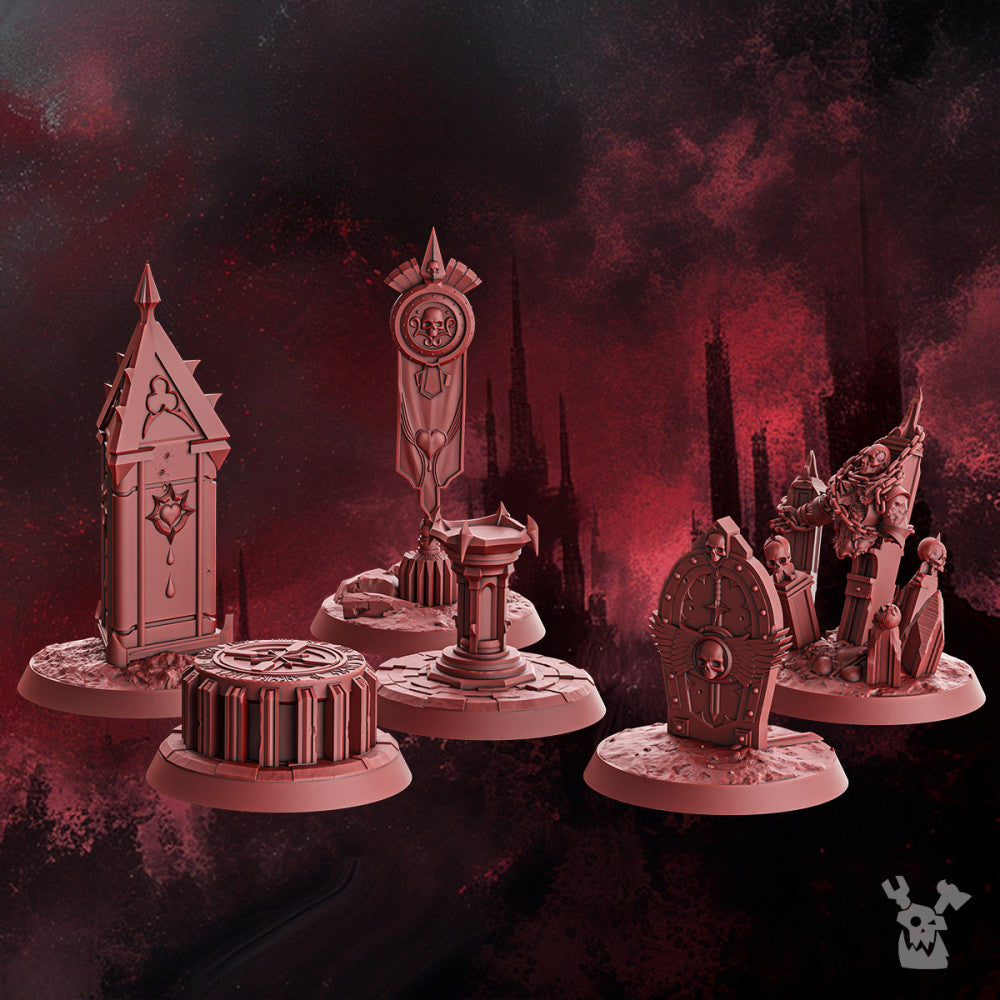 Crimson Knights Objective Markers, resin miniature bases, 28mm heroic scale unpainted resin, view 2