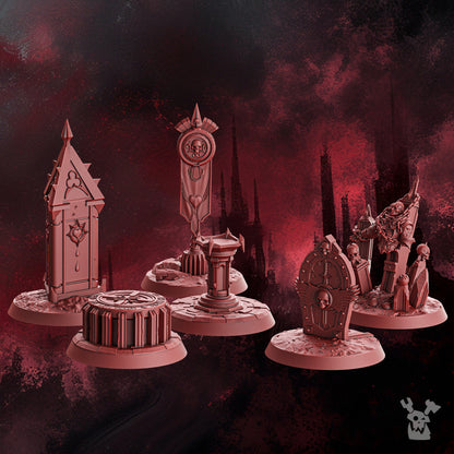 Crimson Knights Objective Markers, resin miniature bases, 28mm heroic scale unpainted resin, view 2