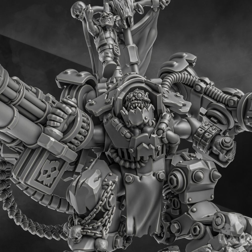 Orks Gharghkool Da Big Wrecka, proxy miniature, 28mm heroic scale unpainted resin, view 2