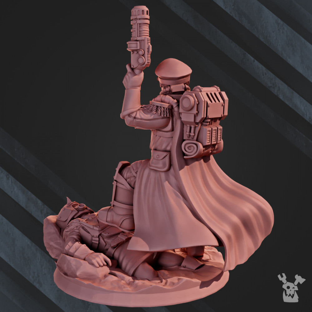 Imperial Army Dawnguard Commissar, 28mm heroic scale unpainted resin, view 6