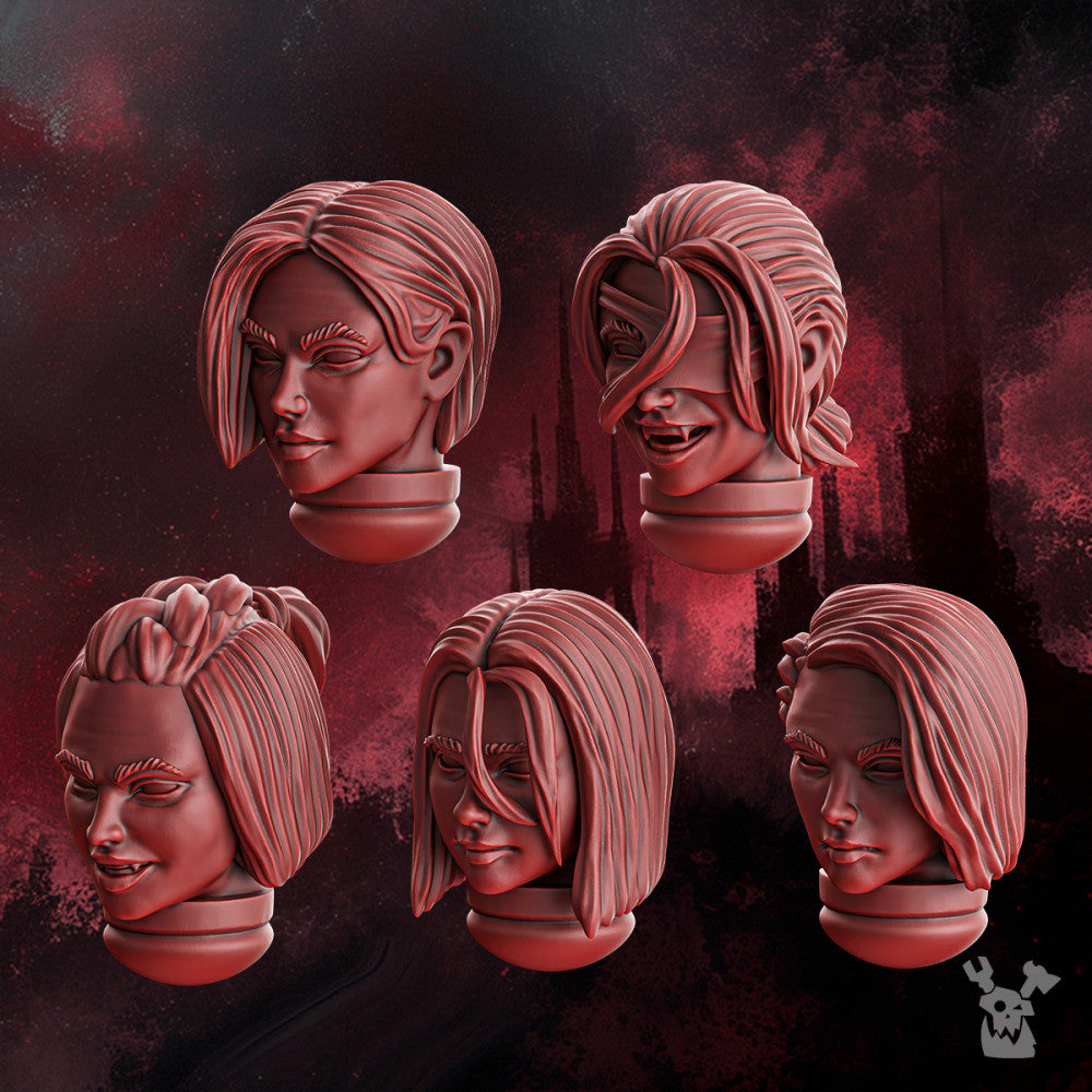 Crimson Knights Female Heads Set, resin conversion bits, 28mm heroic scale unpainted resin, view 3