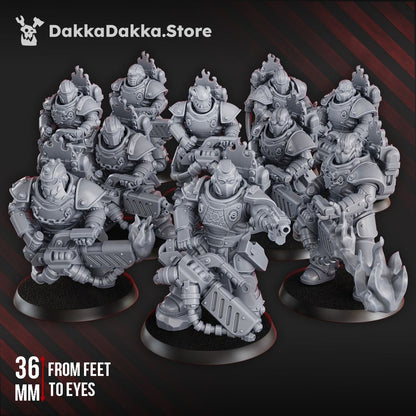 Flame Knights Team Ignitium, proxy miniature, squad, 28mm heroic scale unpainted resin